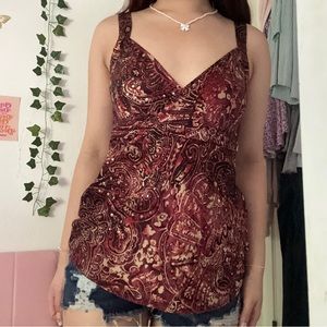 red silky vneckline tank top